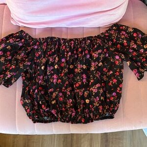 Forever 21 Black Floral Off-Shoulder Blouse